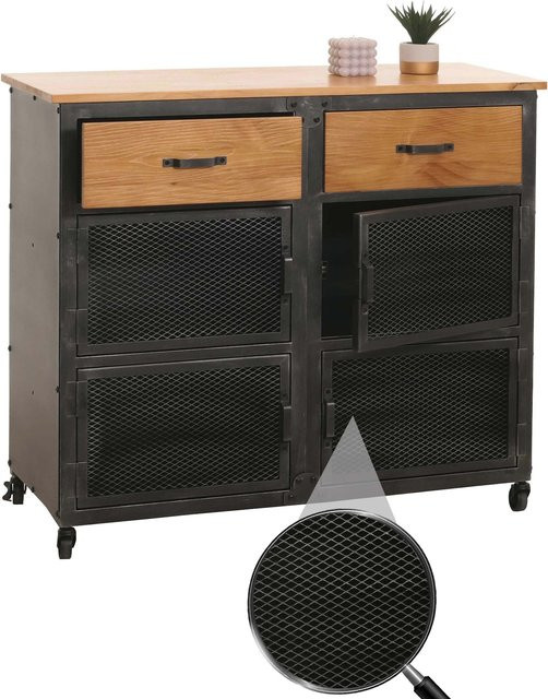 Kommode MCW-N28 im Industrial Retro Design mit 2 Schubladen und Rollen, Metall und Holz, Schwarz/Braun, B: 100 cm, H: 90 cm, T: 40 cm - Bild 1
