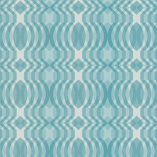 PROFHOME Retro Tapete Grafisch in Türkis Blau Creme-Weiß, Vlies-Tapete mit geometrischem Muster, Breite: 0,53 m, Länge: 8,50 m - Bild 1