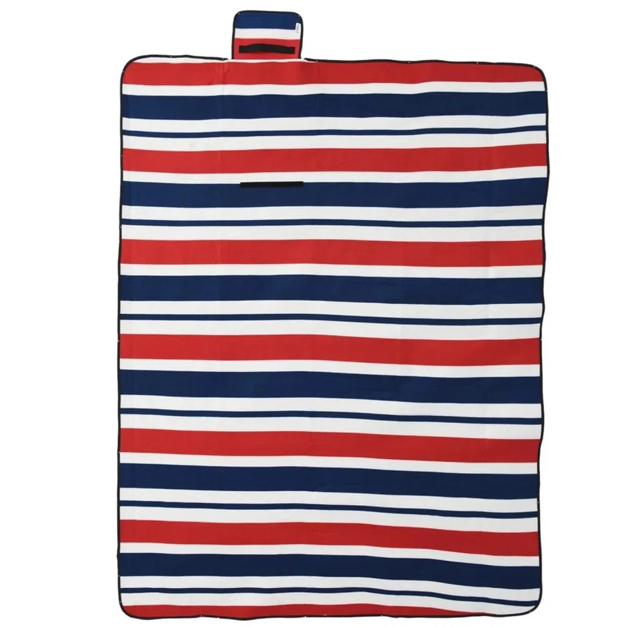 vidaXL Picknickdecke faltbar rot und blau gestreift mit Samt und wasserdichter Unterseite, B/T: 200 x 150 cm - Bild 2