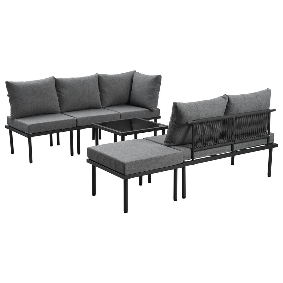 okwish Gartenmöbel Set L-Shape Lounge mit Polstern und Couchtisch in Grau mit pulverbeschichtetem Stahlrahmen - Bild 2