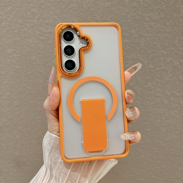 Luxus Lanyard Handyhülle mit magnetischem Faltständer für Samsung Galaxy S26 S25 S24 S23 Plus S24 S25 FE in Orange - Bild 1
