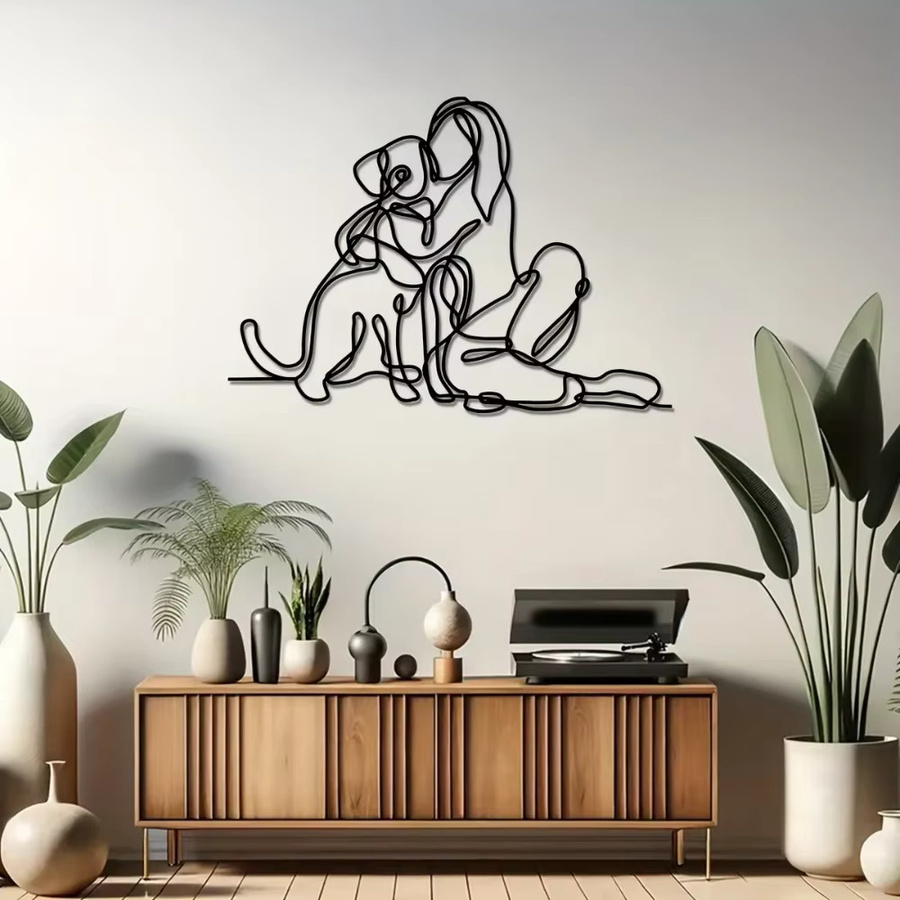 CIFBUY Wandkunstskulptur aus Metall in Schwarz mit Motiv Frau und Hund für die Dekoration von Heim und Büro - Bild 3