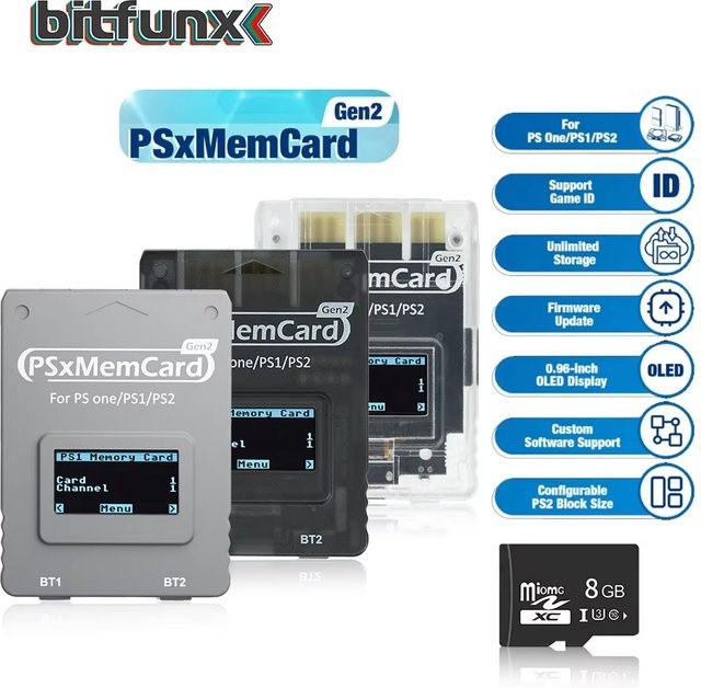 BitFunx PSxMemCard Gen2 SD2PSX SD-Kartenleser Adapter für PS1, PS2 und PS One in Weiß - Bild 1