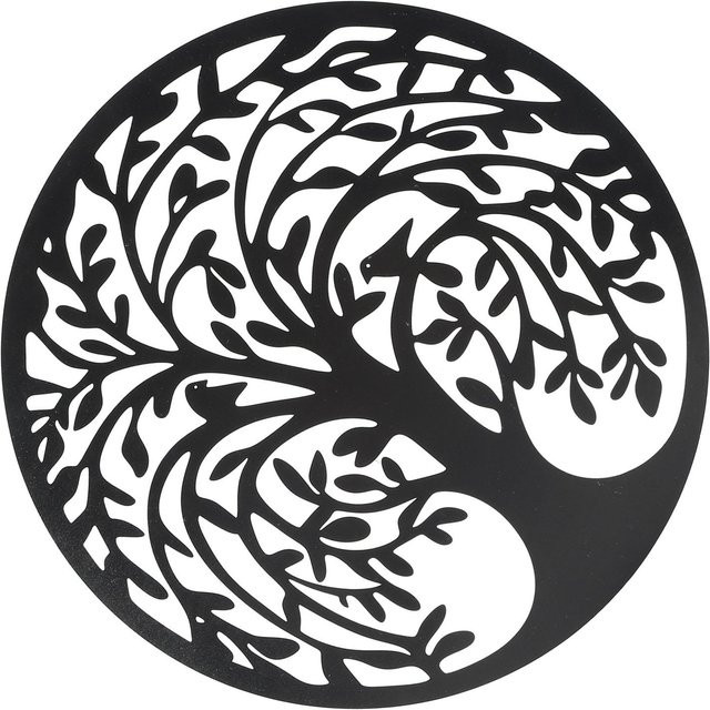 GoolRC Runde Wandkunst aus Metall mit Baum-Motiv in Schwarz für Wohnzimmer und Außenbereich, Durchmesser: 30,0 cm - Bild 1