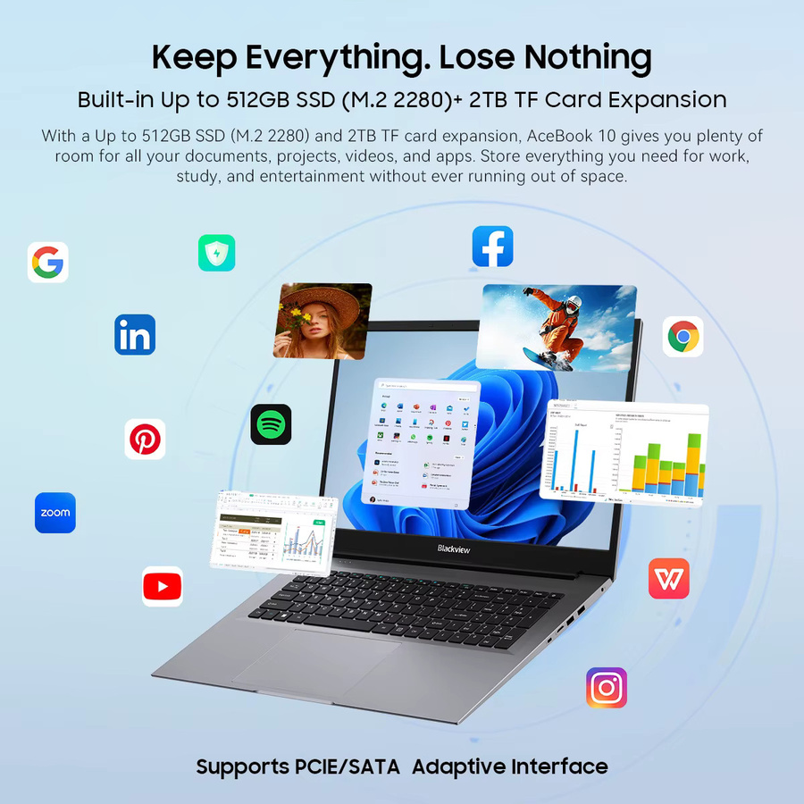 Blackview ACEBOOK 10 Laptop mit 18,5 Zoll FHD Display, Intel N150 Prozessor, 16 GB RAM, 512 GB SSD, Windows 11, WiFi 6 und Bluetooth 5.2, Schwarz/Grau - Bild 4