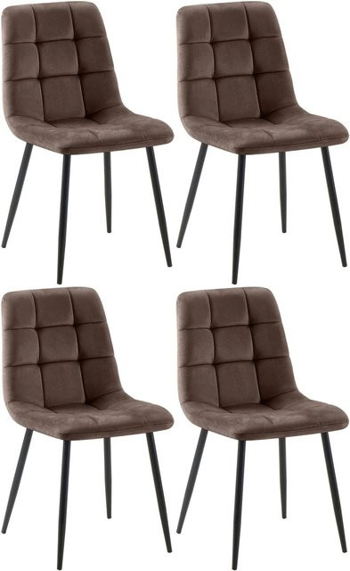 4er Set Esszimmerstühle DELUKE FIGAD aus Samt in Braun mit Steppmuster, B/T/H: 45 x 55 x 84 cm - Bild 1