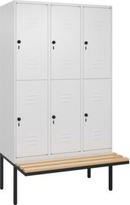 C+P Doppelstock-Spind Classic PLUS Sitzbank mit 3 Abteilen, Farbe: Weiß/Grau/Schwarz, B/T/H: 212 x 120 x 81,5 cm, Sitzfläche aus Buche-Hartholz und Sicherheits-Drehriegel-Verschluss - Bild 1
