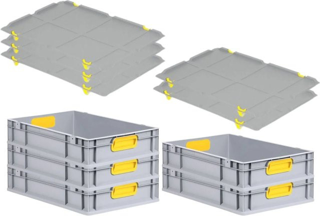 PROREGAL Spar Set 5x Eurobox Nextgen Color mit Auflagedeckel und Schiebeschnappverschlüssen, Gelb, H x B x T: 12 x 40 x 60 cm - Bild 1