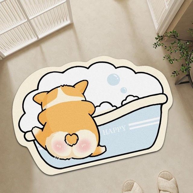 Yiran Furniture Cartoon Welpen Fußmatte aus Imitation Diatomeenerde, Weiß, B: 60 cm, T: 40 cm - Bild 1