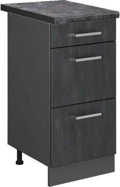 Vicco Küchenunterschrank R-Line Schubladenschrank in Schwarz Beton und Anthrazit mit Arbeitsplatte, Breite: 40 cm - Bild 1