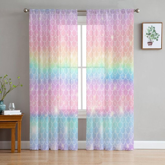 Transparente Voile-Vorhänge mit Regenbogen-Farbverlauf aus Polyester, Breite: 100 cm, Höhe: 250 cm - Bild 1