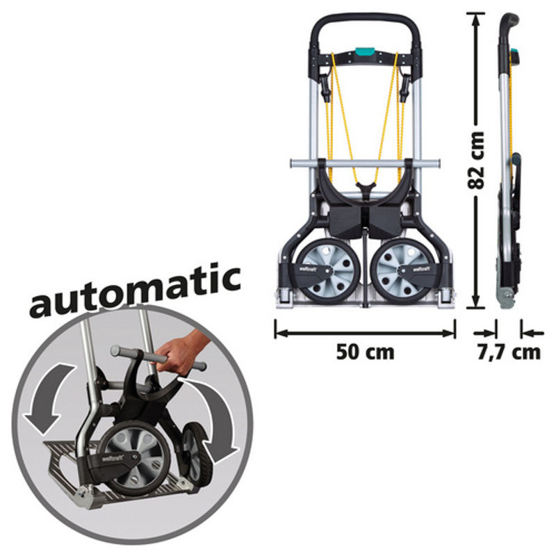 Wolfcraft Transportsystem TS 850 klappbare Sackkarre aus Stahl und Aluminiumguss in Silber, Schwarz und Gelb mit einer Traglast von 100 kg - Bild 2