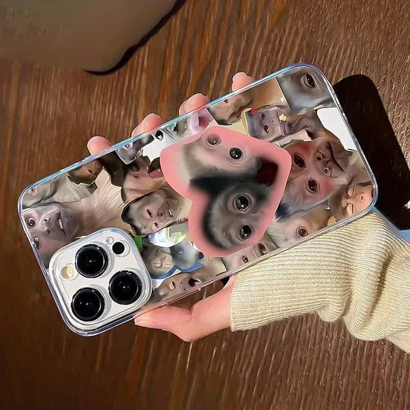 Personalisierte iPhone Handyhülle aus transparentem TPU mit Herz-Affen-Muster für Apple iPhone 17 16 15 14 13 12 11 Pro Max Plus Mini SE und XR X - Bild 3