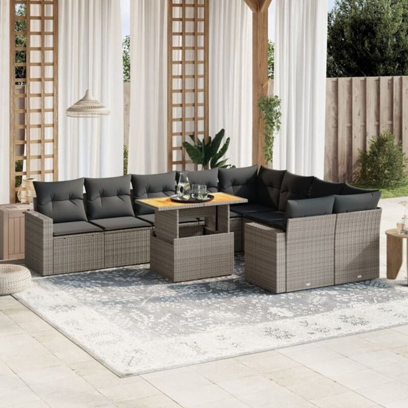 10-teilige moderne Garten-Sofagarnitur mit Kissen aus Poly-Rattan in Grau von vidaxl - Bild 1