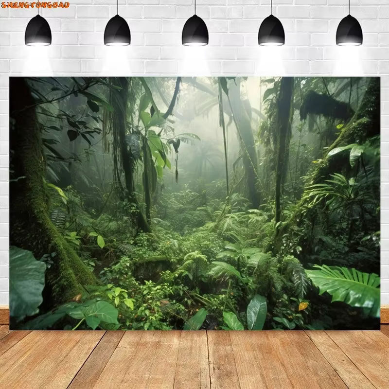 VIKAMA Wanddekoration Tropischer Regenwald mit grünem Baum für Porträtfotografie, Baby-Shower und Geburtstagsfeier, B/H: 60 x 40 cm - Bild 2