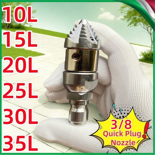MUZHAN Kanalisations-Reinigung Düse für Hochdruckreiniger mit 3/8 Zoll Drehen Jetting Funktion in Silber, Durchflussrate 10L bis 35L/Min - Bild 1