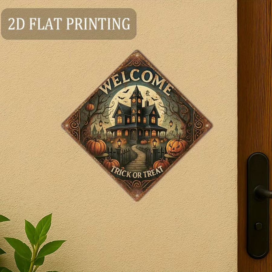 HELLOYOUNG Vintage Halloween Schild Trick or Treat aus Aluminium, Höhe: 20,3 cm, Breite: 20,3 cm - Bild 3