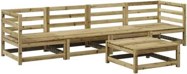 vidaXL 5-teilige Garten-Sofagarnitur aus Kiefernholz in Braun, L-Form mit Ecksofas, Mittelsofas und Fußhocker - Bild 1