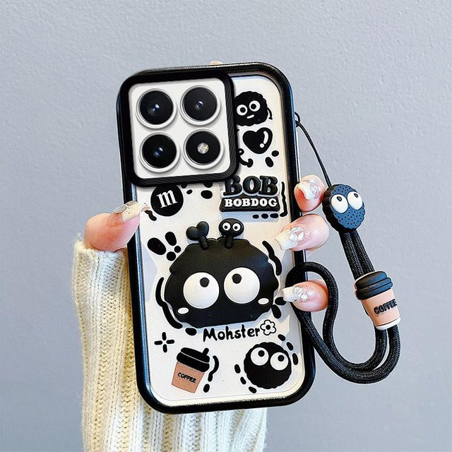 KEYSION Stoßfeste Silikon Hülle für Xiaomi 14T Pro 5G und Xiaomi 14T 5G mit Umhängeband und süßer 3D-Cartoon-Puppe in Weiß - Bild 1