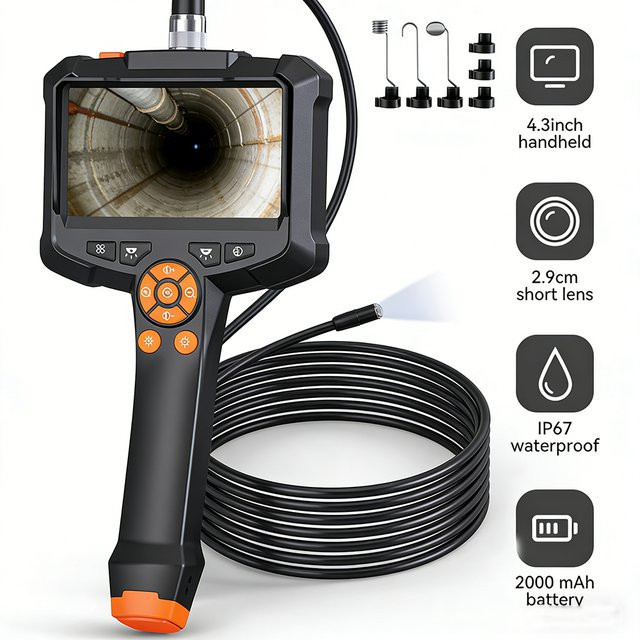 INSKAM HD-Rohrinspektionskamera mit 4,3-Zoll-Display, flexibles Endoskop mit 8 LED-Lichtern, 2000 mAh Akku und IP67 wasserdicht, Farbe: Schwarz - Bild 1