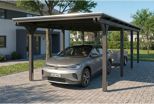 SKANHOLZ Carport Emsland aus Fichte mit EPDM-Flachdach und Regenrinne, Schiefergrau, B: 846 cm, T: 340 cm, H: 238 cm - Bild 1