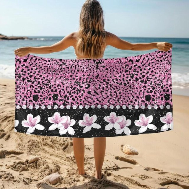 Strandtuch mit Leopardenmuster von JMG Household Supplies in Braun, Beige und Pink, B/H: 70 x 140 cm - Bild 1