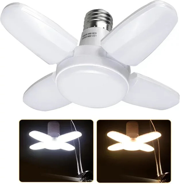 GGBEE LED-Pendelleuchte in Weiß, 28 W, E27, faltbare 4-blättrige Design-Lampe für Wohnzimmer und Garage - Bild 1