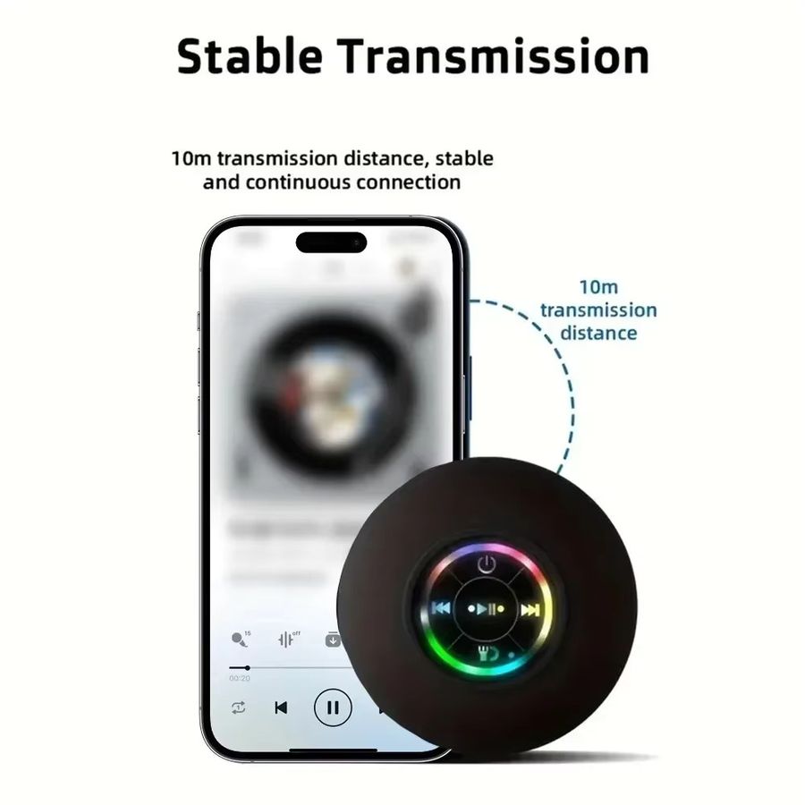 Tragbarer Bluetooth Lautsprecher mit LED-Beleuchtung und IPX4 Wasserdichtigkeit sowie Saugnapf zur Wandmontage für Badezimmer und Außenbereich - Bild 4