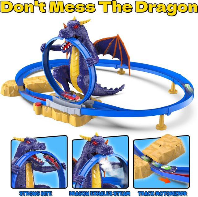 VATOS Dragon Fury Track Cars Set Rennwagen mit Dinosaurier-Motiv in Mehrfarbig für Kinder ab 3 Jahren - Bild 1