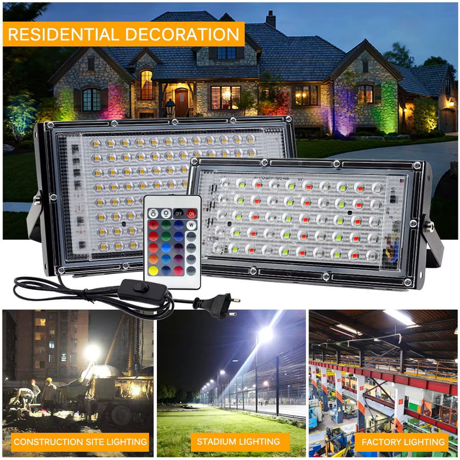 GRAXGROW Außenwandleuchte für Hof und Garten mit RGB und Fernbedienung, IP65 wasserdicht, Weiß und Warmes Licht, 100W - Bild 6