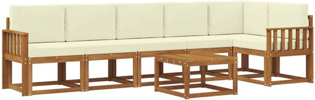 vidaXL Outdoor-Sofagarnitur aus Akazienholz in L-Form mit 7-teiligem Set, Farbe Braun und Beige - Bild 1