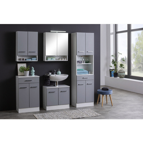 HELD MÖBEL Seitenschrank Riga modern in Grau Weiß Silber B/T/H: 50 x 35 x 190 cm - Bild 2