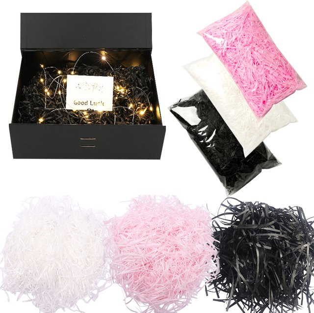 ZYF Dekopapier als Füllmaterial für Geschenkboxen, geschreddertes Papier in Weiß, Schwarz und Rosa, 20 g pro Beutel - Bild 1