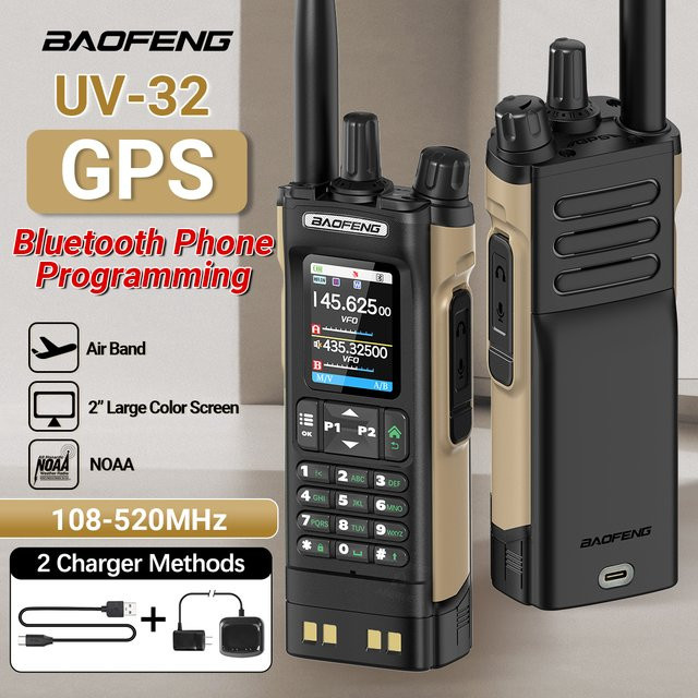 Baofeng UV-32 GPS-Vollband-Walkie-Talkie in Schwarz mit Bluetooth-Programmierung und Typ-C-Anschluss für Amateurfunk - Bild 1