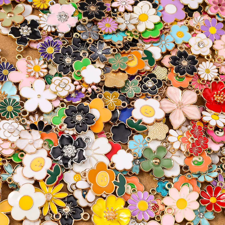 Tenande Charms-Anhänger, Emaille-Blumen, 10 Stück - Bild 2