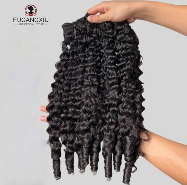 FUGANGXIU Echthaar-Extensions Burmesische Pixie-Locken mit Federlocken - Bild 1