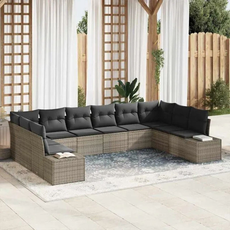 Vidaxl Loungemöbel Garten-Sofa-Set aus Polyrattan und Stahl in Grau, B/T/H: 344 x 209 x 85 cm - Bild 1