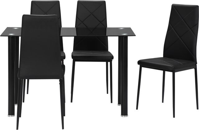 HOMCOM Esstisch-Set mit 4 Stühlen in Schwarz, 5-teiliges Küchenmöbel-Set mit rechteckiger Glasplatte und Stahlfüßen - Bild 1