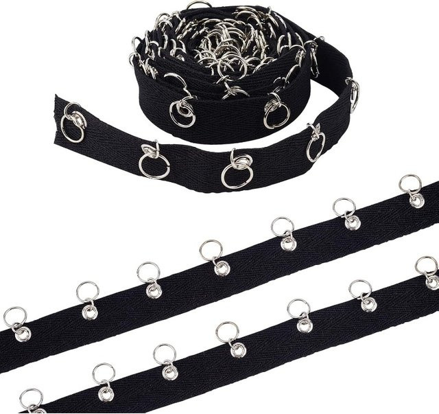 Schwarzes Baumwoll-Ösenband mit Metall-Biegeringen, Breite: 3 cm, 3 Yards Länge - Bild 1