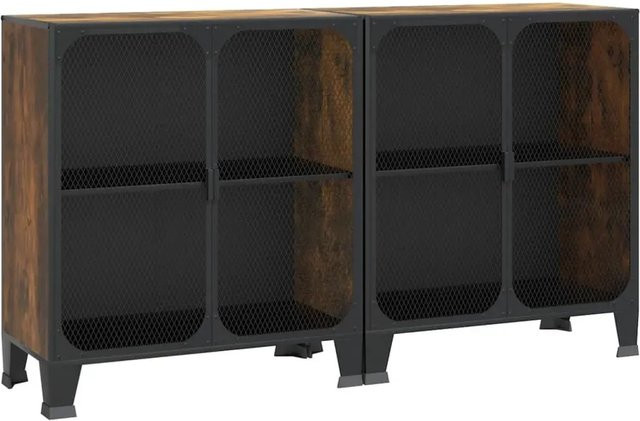 vidaXL Aufbewahrungsschränke 2er Set im urban-industriellen Design, Farbe Braun, Material Metall und MDF, B/T/H: 72 x 36 x 82 cm - Bild 1