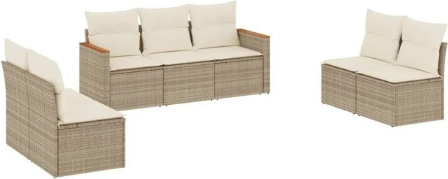 vidaXL 7-teilige Garten-Sofagarnitur aus Poly-Rattan in Beige mit Kissen und Stauraum - Bild 1