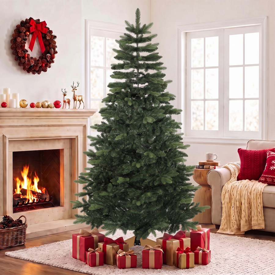 Aosom HOMCOM Künstlicher Weihnachtsbaum in Grün, 210 cm hohe Edeltanne mit 1161 PVC-Zweigen und Holz- und Metallfuß - Bild 2