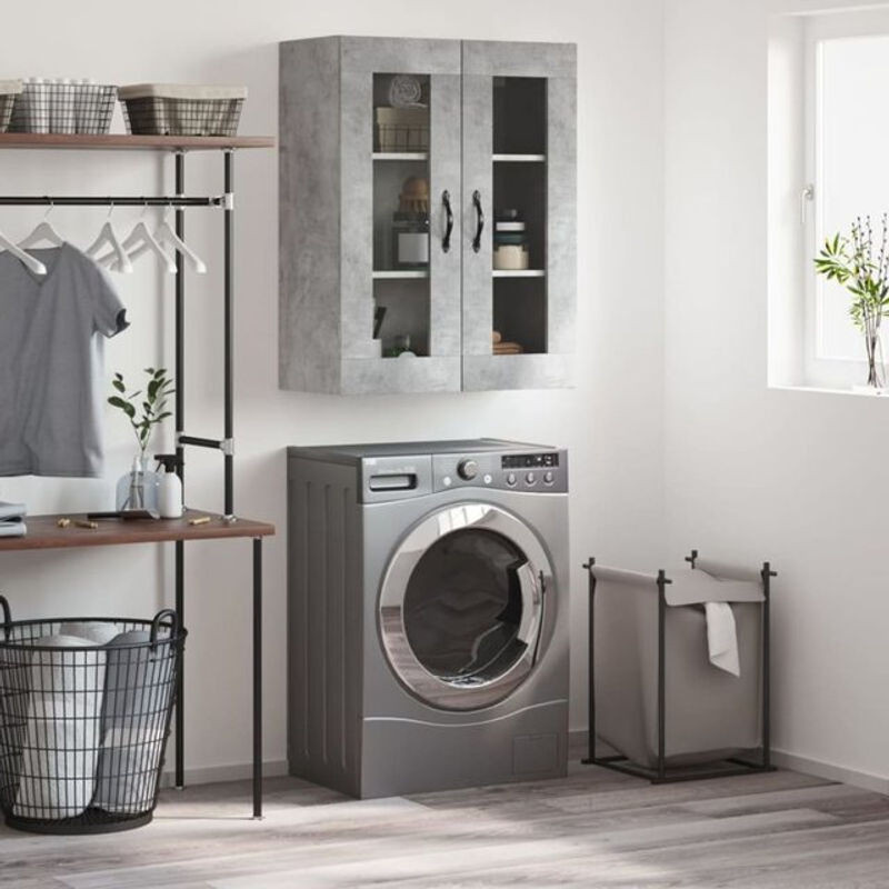 Vidaxl Wandschrank Modern in Grau aus Holzwerkstoff und Metall mit Drehtüren B: 69,5 cm, T: 34 cm, H: 90 cm - Bild 1