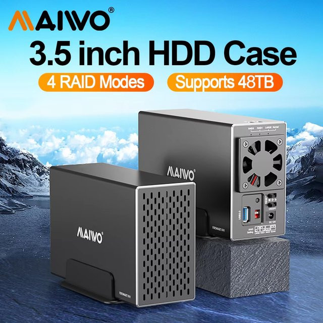 MAIWO 2-Schacht-HDD-Dockingstation SATA zu USB 3.0 für 3,5-Zoll-Festplatten in Schwarz mit 4 RAID-Modi - Bild 1