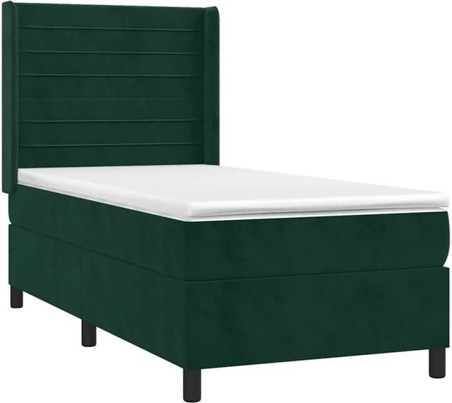 vidaXL Boxspringbett mit Matratze in Dunkelgrün aus Samt mit LED-Unterbettbeleuchtung und USB-Anschluss, B/T/H: 90 x 190 x 118 cm - Bild 1