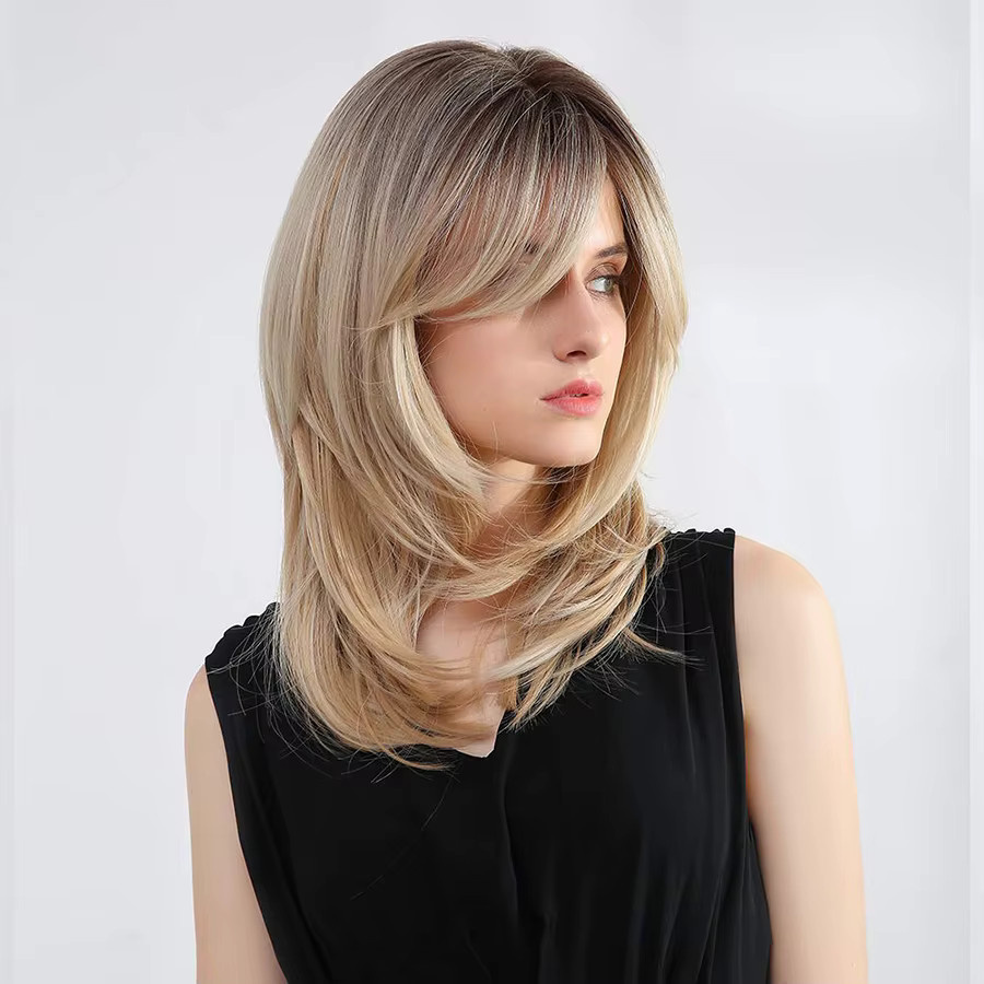WENYAN Haarperücke Damen, blond, synthetisch, gewellt mit Pony, 14 Zoll - Bild 2