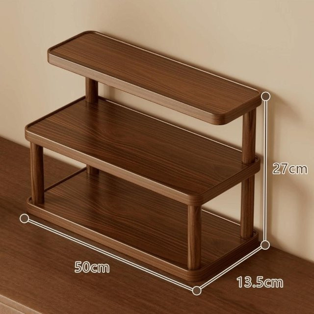 Zaikun Tassenaufbewahrungsregal im Retro-Stil aus Holz, 3-lagiger Kaffeetassenständer für Küche und Büro, Braun, Höhe: 50 cm - Bild 1