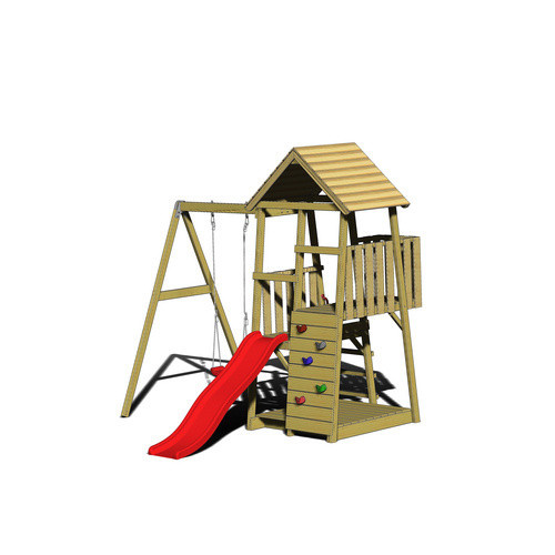 Wendi Toys Kinderspielturm Panda aus Holz mit Rutsche, Kletterwand und Schaukel, B/H/T: 270 x 270 x 290 cm, Natur/Braun/Rot - Bild 2