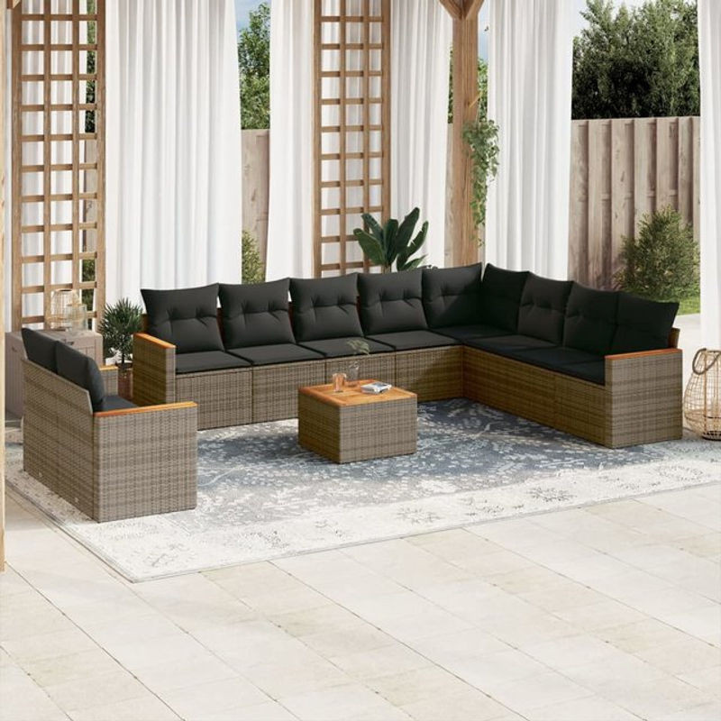 Vidaxl Gartenmöbel-Set aus Polyrattan mit Kissen, 11-teilig, Grau - Bild 1