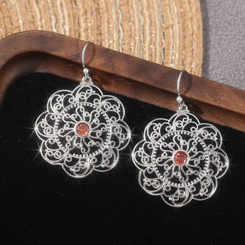 YoYo Hängeohrringe, Blumenform, Rot, Zirkonia, Damen, Vintage - Bild 2
